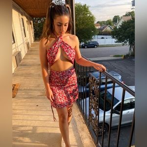 Crossover Front Floral Mini Dress